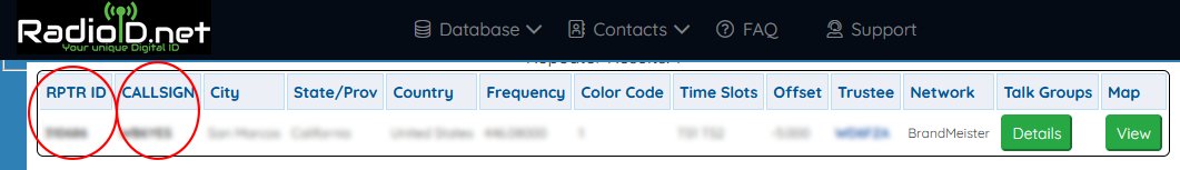 Quick reminder to repeater owners. To connect your repeater to the #Brandmeister #DMR network, the 6-digit DMR ID configured must be active in the RadioID database, and the repeater name in the codeplug needs to start with the callsign as indicated in the RadioID entry.