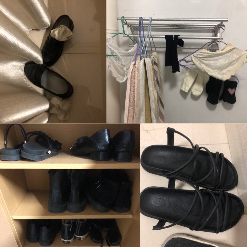 askl520's tweet photo. #JK鞋 #小皮鞋 #原味 #袜子 #白袜 #靴子 #棉袜 #内裤 #平底鞋 #鞋子 #恋鞋 #恋袜 女性朋友家，是合租房，趁人去买宵夜赶紧来几张，还有卫生间里挂着那些，冲不冲 https://t.co/B0lGeGe2tU