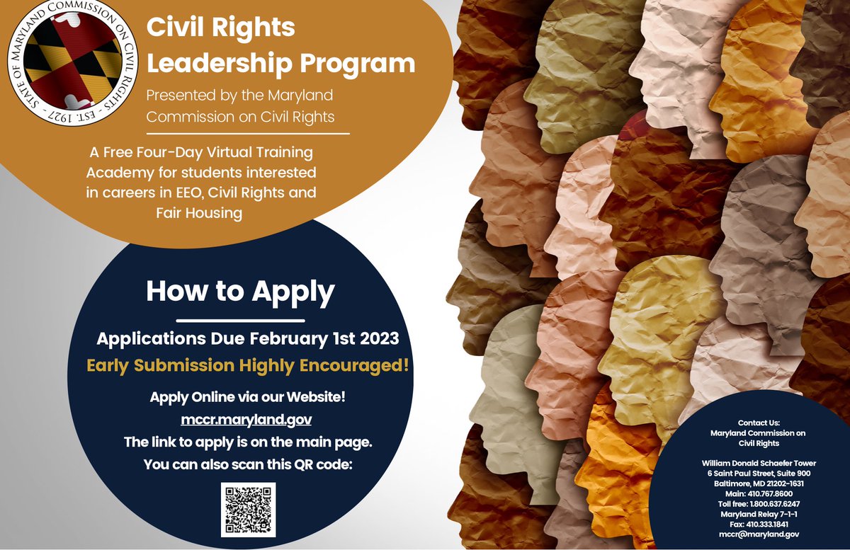 The Maryland Commission on Civil Rights Leadership Program (CRLP) is a free four-day academy designed to provide training+insight to emerging leaders by fostering a comprehensive and supportive educational environment for college students interested in Civil Rights related work.