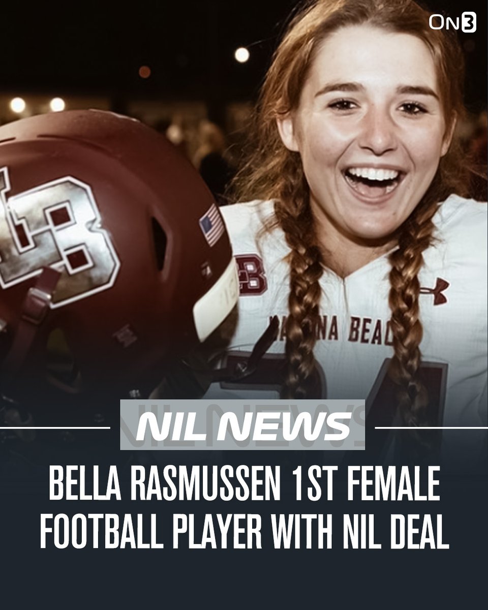 Bella Rasmussen made California history when she became the first girl to score two TDs in a varsity football game. Fast forward nine weeks and she is making history again as the first female football player to land a #NIL deal.

Story by @JeremyCrabtree: on3.com/nil/news/bella…