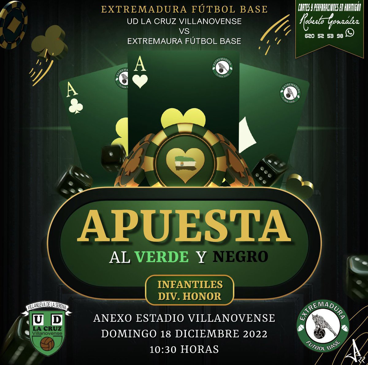 ExtremaduraFB's tweet photo. 𝗶𝗶𝗶 💚 𝗧𝗢𝗗𝗢 𝗔𝗟 𝗩𝗘𝗥𝗗𝗘 𝗬 𝗡𝗘𝗚𝗥𝗢 🖤 !!!

⚽️ FÚTBOL ⚽️
🗓 𝗗𝗼𝗺𝗶𝗻𝗴𝗼 𝟭𝟴 𝗱𝗲 𝗗𝗶𝗰𝗶𝗲𝗺𝗯𝗿𝗲
🕛 10:30h
🏆 13ª jornada 
🆚 𝗨.𝗗.𝗟𝗮 𝗖𝗿𝘂𝘇
🏟 Anexo estadio Villanovense
 
@_albertocst_
#ExtremaduraFutbolBase #Infantil #DivisionDeHonor #AupaLinces https://t.co/WPb6KrlFXD