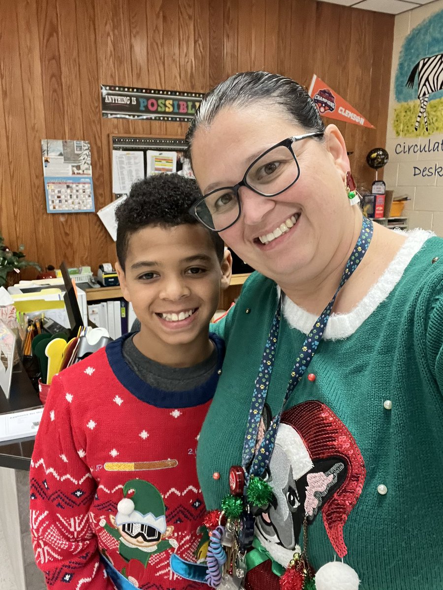 MelanieVarvi's tweet photo. Tacky Tuesday with my little man in our tacky holiday sweaters @EEMillerElem @cabrahamjohnson @sarahruddock4 https://t.co/f4tJnCJZPb