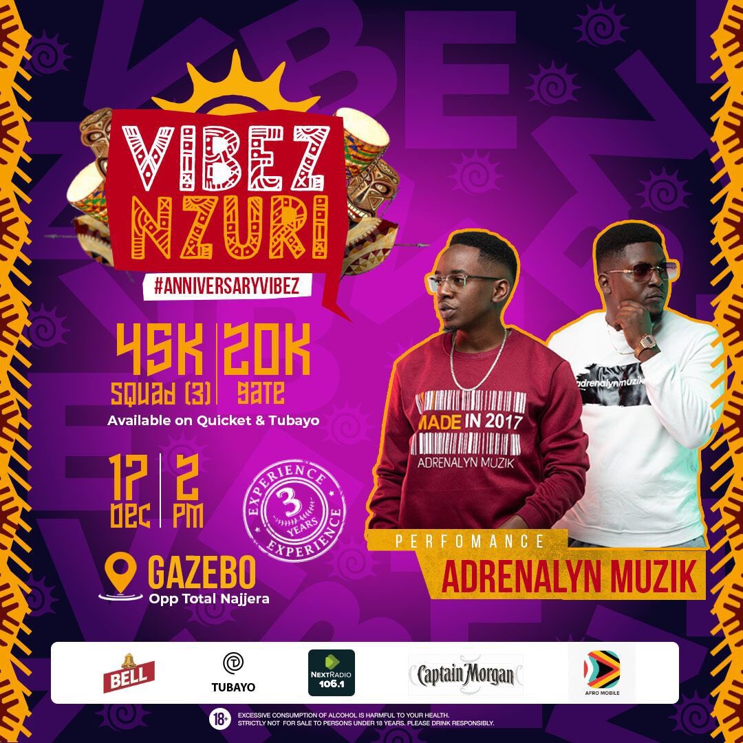 AdrenalynMuzik's tweet photo. Last day to get your #squad tickets at 45k. Deal ends tomorrow. We’ll see you at @VibezNzuri on the 17th https://t.co/WTTVuKAZI3