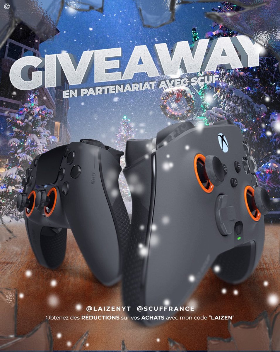 Concours de Noël pour gagner une manette scuf au choix🎁🎮 : 
-RT ce tweet 
-@ 2 potes manette en commentaires 
-Follow <a href="/ScufFrance/">SCUF France</a> &amp; <a href="/LaizenYT/">Pap’s Laizen</a>
-TAS le 24/12

Utilisez le code Laizen pour une réduction supplémentaire scuf.co/Laizen
#Giveaway