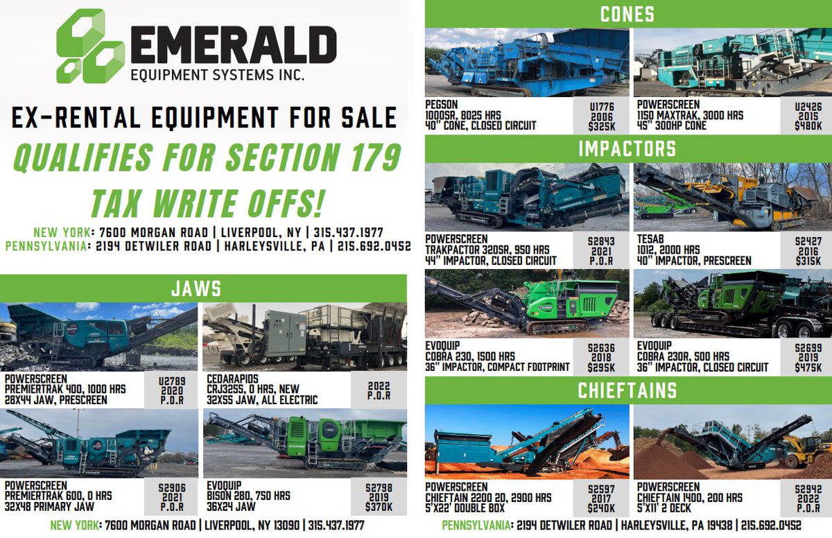 EmeraldESI's tweet photo. Uncle Sam doesn’t need your hard earned money - get yourself some new toys instead! #taxdeductions 
☎️ 315 437 1977 or email sales@emeraldscreening.com
#powerscreen #terexmps #cbi #telestack #neuenhauser #terexecotec #evoquip https://t.co/Si0n5K6XiN