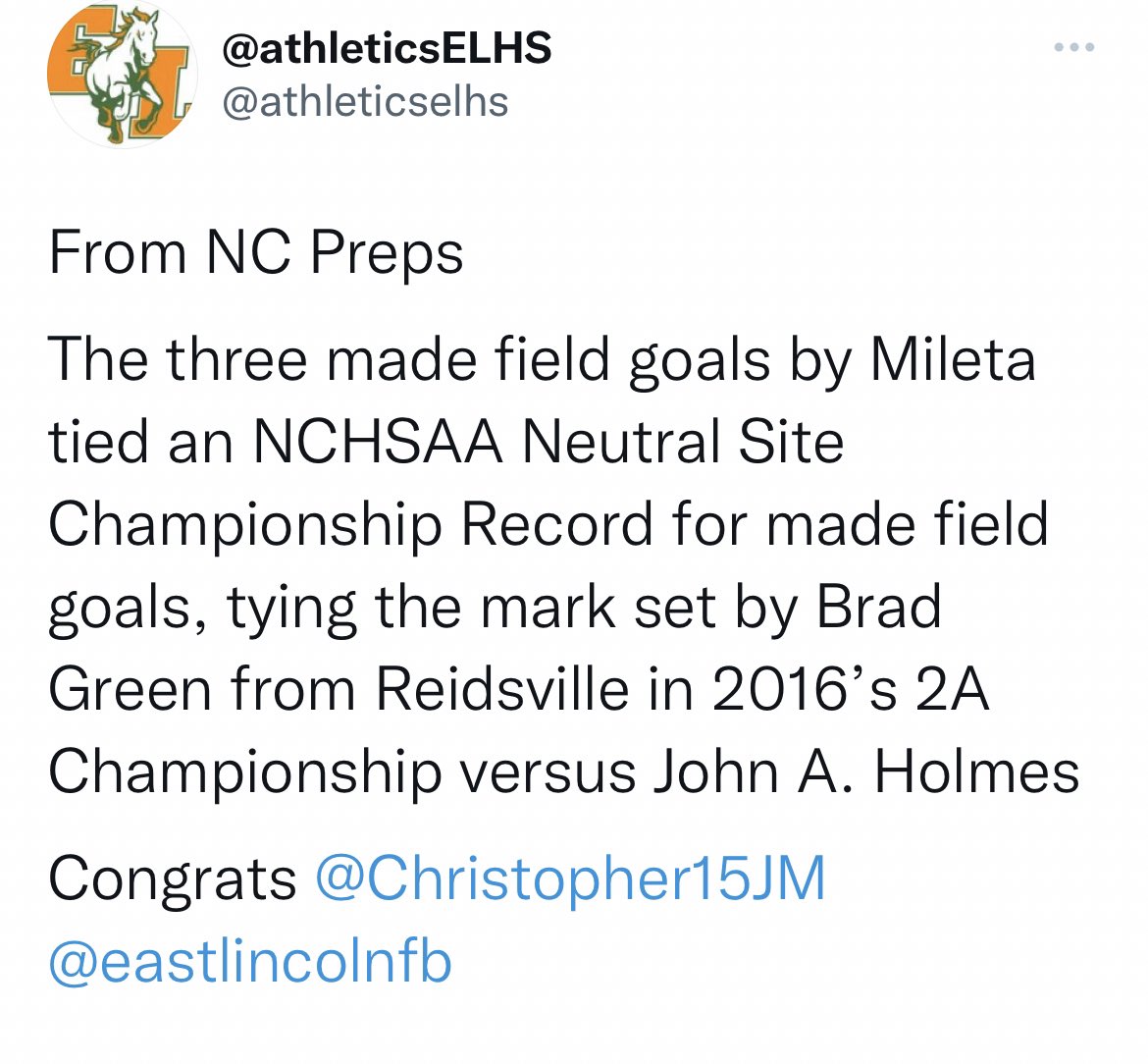 Christopher15JM's tweet photo. Tied the State Record!!! 
@eastlincolnfb @Recruit_ELHS @DanOrnerKicking https://t.co/SQS1sNSy62