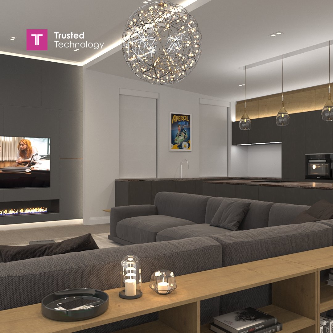 Imagine putting your feet up after a long day and enjoying a good film on this sofa of dreams ✨ 

We love this apartment showroom and the lighting makes it cosy and comfortable. 

#apartmentshowroom #lightingdesign #automatedlighting #smartlighting #homeautomation