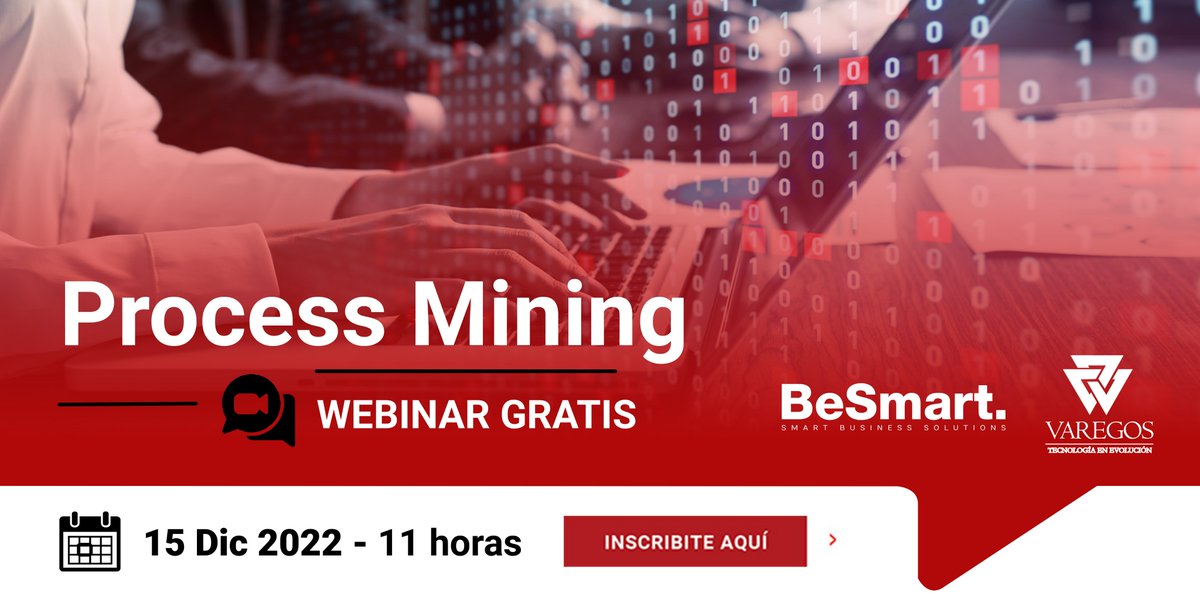 BeSmart_Company's tweet photo. ¡Últimos días de inscripción! Webinar: Process Mining, este jueves 15/12. La presentación de esta solución estará a cargo de la firma Varegos. Más info y registro: https://t.co/hzLJMHi1tw

#webinar #datamining #DataScience #Mining #data #DataAnalytics https://t.co/2eu6lxSFlB