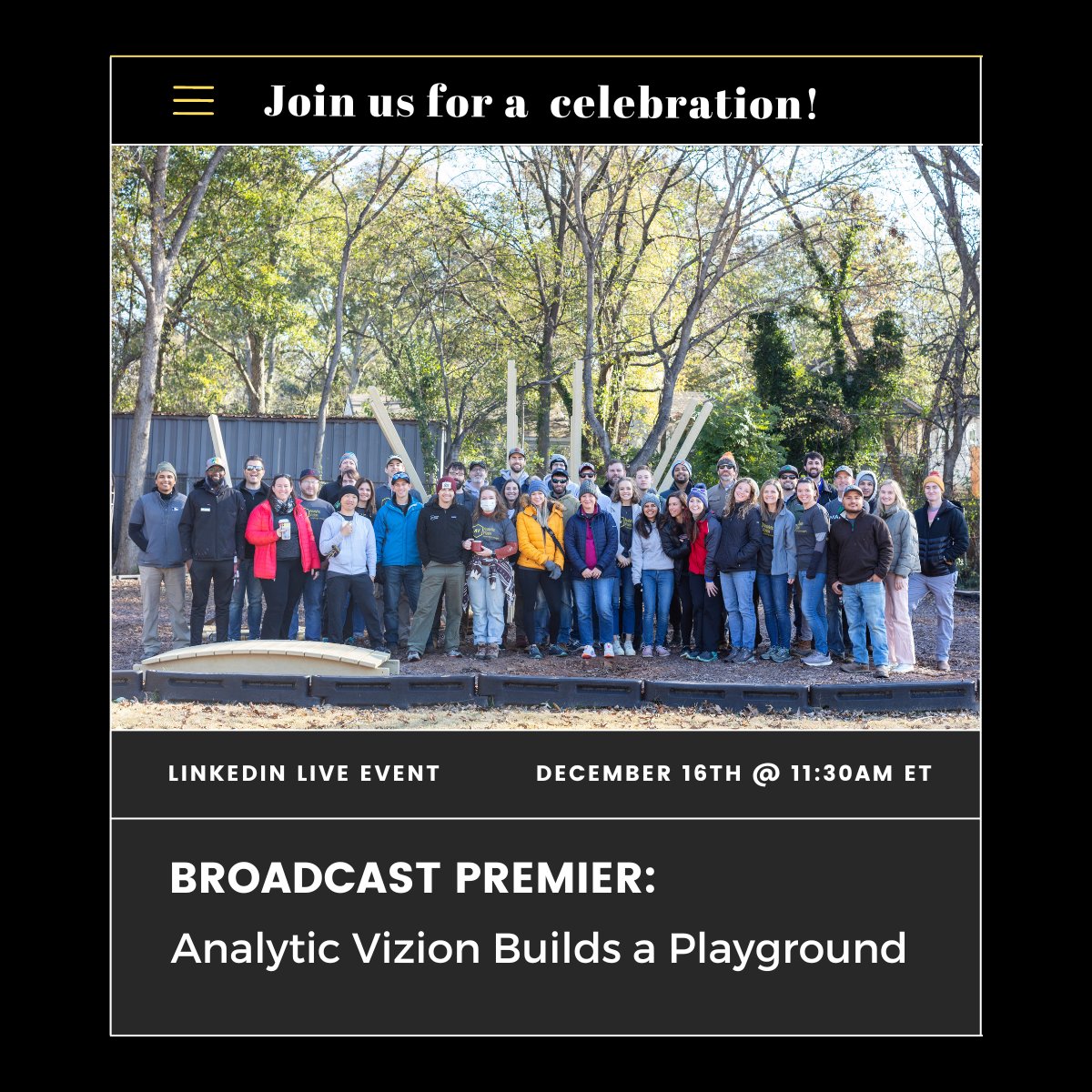 Will you be there? 

Join us on LinkedIn Live at 11:30am ET on December 16, 2022 as we celebrate and share the story of the vision coming to life through the gift of play at the Whitehead Boys and Girls Club. 

RSVP Today: ow.ly/6npR50LT1vU