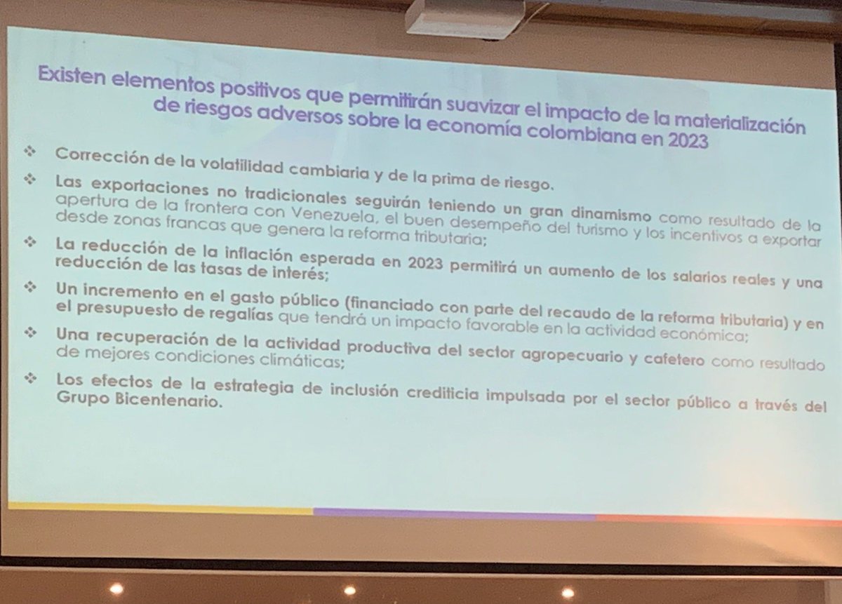 cgota18's tweet image. Gracias a #ForoIN del @INTERGREMIALant conversamos esta mañana con el Ministro de Hacienda @JoseA_Ocampo , quien recalca que a pesar de la coyuntura internacional, es optimista para 2023 que Colombia puede cerrar con un crecimiento del 2% y una inflación del 7%