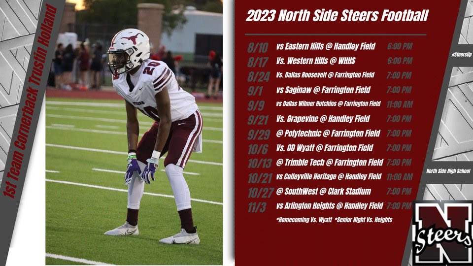 Freshmen 1st Team Cornerback, @TrustinHolland3 representing North Side for the upcoming 2023 Football Schedule‼️
#SteersUp🤘🏽