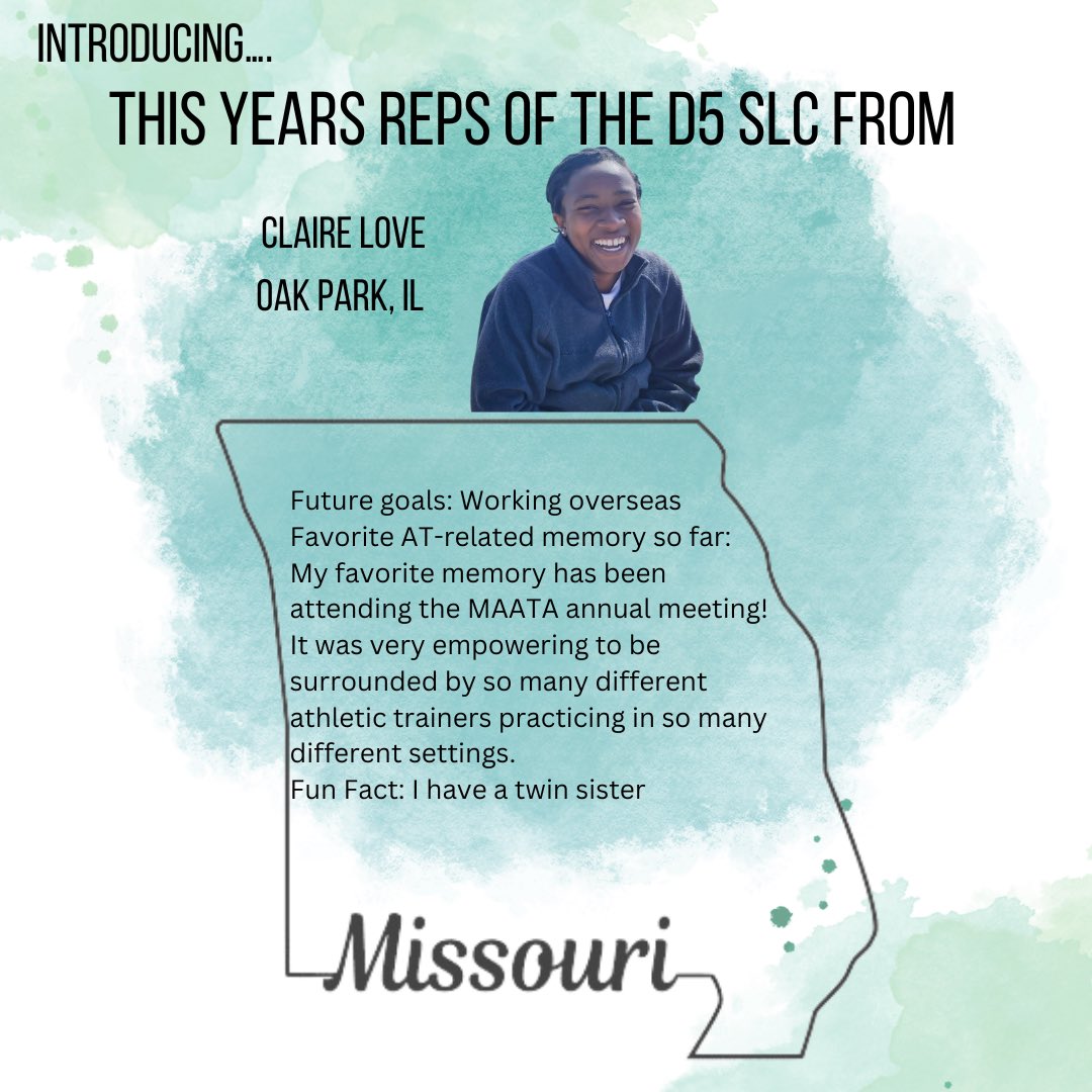 district5slc's tweet photo. Please meet your D5 representative from Missouri, Claire Love. Claire is also our rep to the NATA SLC. https://t.co/9WlvmFffjb