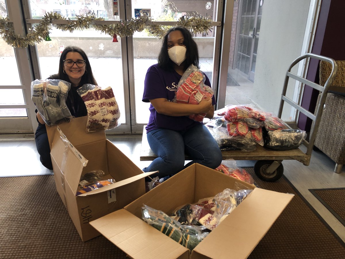 Thank you to the <a href="/TicketToDream/">Ticket to Dream</a> and Implus for #donating all kinds of cozy gloves, socks, and slippers to keep warm during the #MichiganWinters! Kayla and Chloe have been busy separating sizes to get ready to assemble #Christmas gifts for our youth in need!