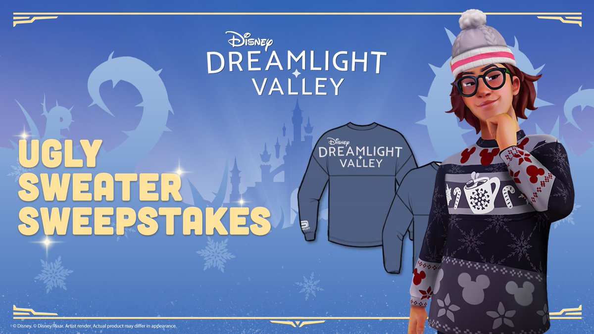DisneyDLV's tweet photo. Show us your best Disney-themed ugly sweaters, made with the Touch of Magic tool, for a chance to win a Disney Dreamlight Valley Jersey IRL! ✨❄️

Full sweepstakes details and terms and conditions here: https://t.co/VTCJ5iX2Gz https://t.co/o7Thrs4nCH