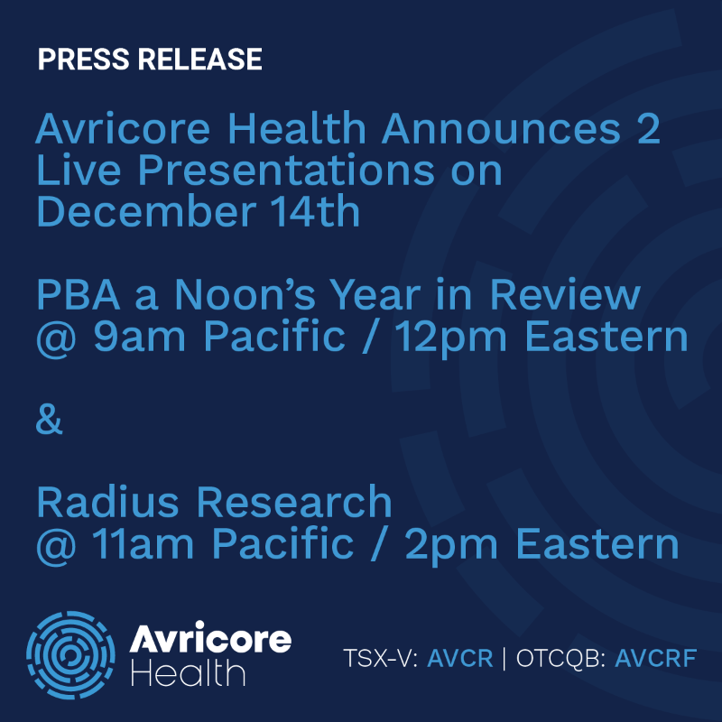 avricore's tweet photo. As the year comes to an end, Avricore Health CEO Hector Bremner will be holding two presentations on Wednesday, December 14th, to look back at all of the significant accomplishments that the company has had in the past year and to provide an outlook on the year ahead. 1/3