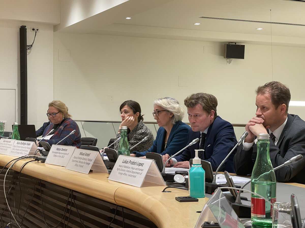 vesahakkinen's tweet photo. .@OSCE GoF of Mediation, 🇹🇷🇨🇭🇫🇮, organized today in Hofburg a discussion. 

DepDG Mikael Antell of @Ulkoministerio stressed how 🇷🇺’s full-scale war has challenged fundamentals of peace mediation &amp; that 🇫🇮 will stand by🇺🇦 for as long as it takes and continue its steadfast support. https://t.co/mSwPZ2dv49
