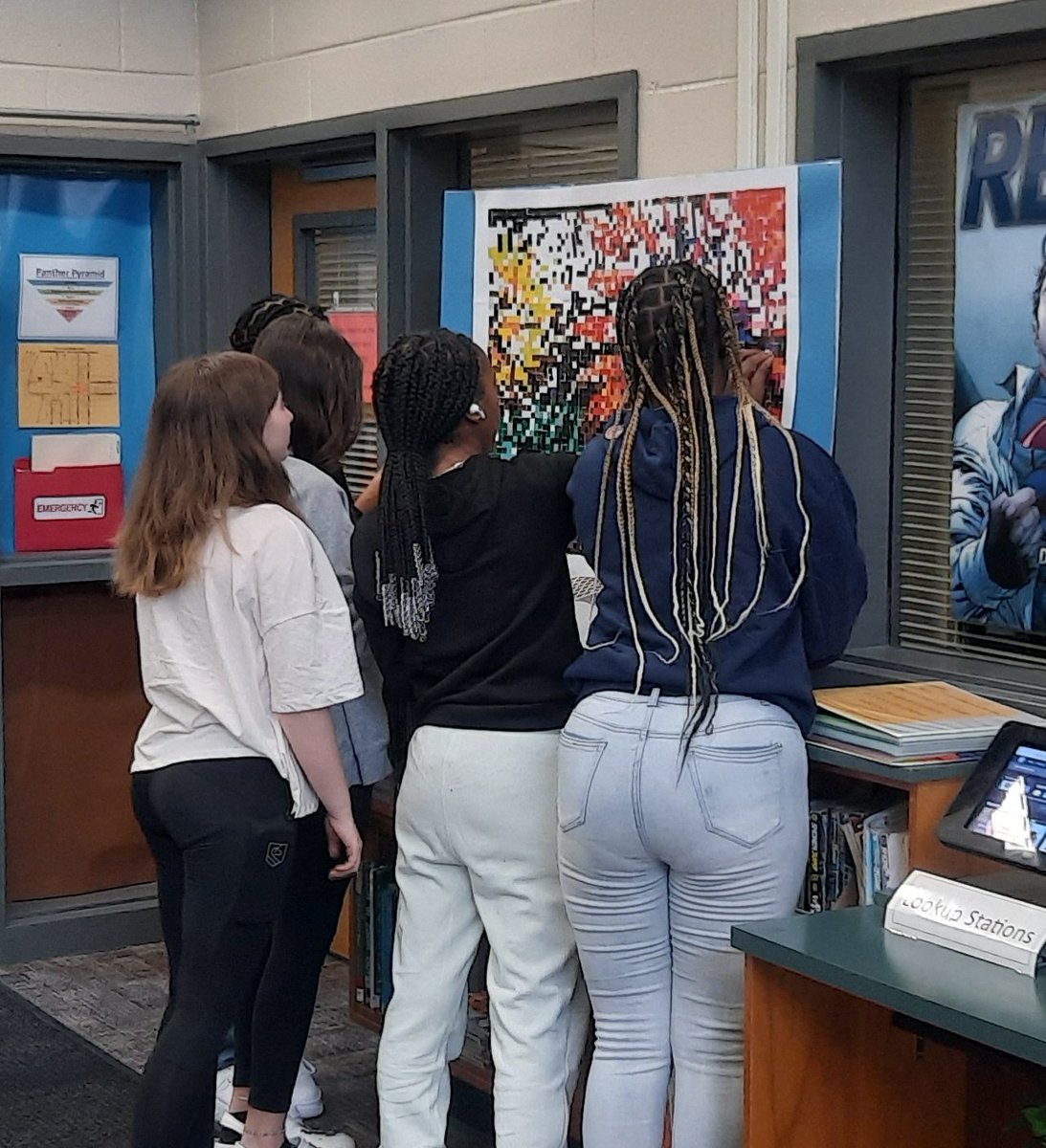 A group of 8th graders from Ms. Dover's class helping us finish our <a href="/byStickTogether/">Demco StickTogether</a> poster before the break. <a href="/indiancreekmid/">Paul the Panther</a> <a href="/Lori_McGovern/">Lori McGovern</a> 🎆
