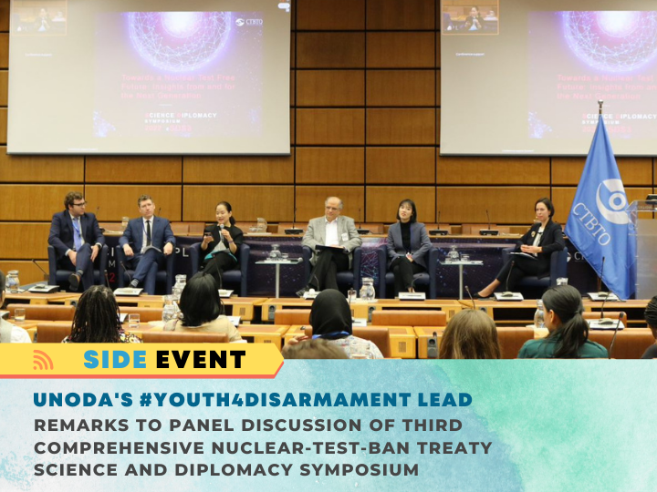 UN_Disarmament's tweet photo. At the concluding session of #CTBT's #SDS3, Ms. Soo Hyun Kim, @UN_Disarmament's #Youth4Disarmament lead, highlighted the need for collective action across silos to build towards a nuclear-test-free future. For more, read #Youth4Disarmament's news story ▶ https://t.co/24aHGQTnjX. https://t.co/O0HTqYOOwz