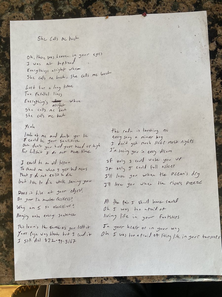 Hand is fucking killing me so here are the first 5 songs on the record written out for y’all. I’ll do five more tomorrow then the last on Thursday! Love y’all always