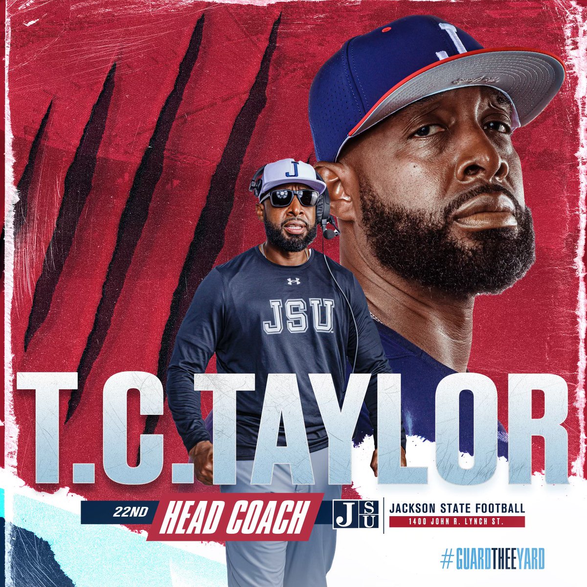 JacksonStateAD's tweet photo. I am happy to announce TC Taylor as our 22nd Head Football Coach! 

Tigers, join us as we continue to #ProtectTheeBlock! 

It's a great day at #TheeILove!

#BuildingOnTraditionBlazingNewTrails 

Go Tigers! ❤️💙🤍 https://t.co/CjFOdXxXIc
