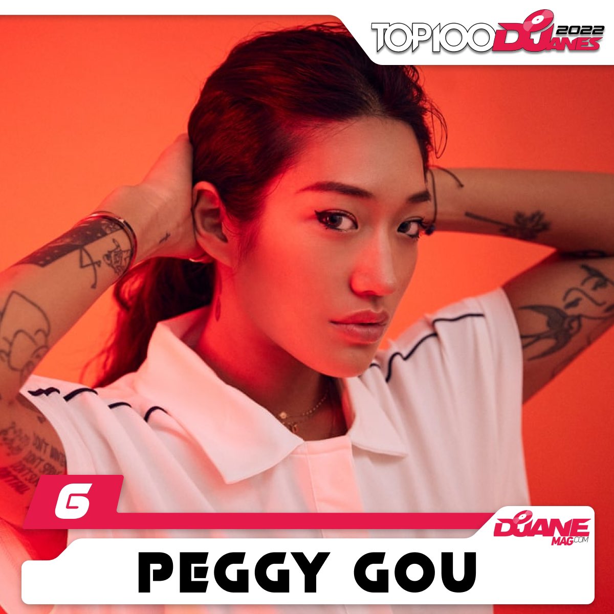 DjaneMag's tweet image. 3 positions UP! Peggy Gou is a Berlin-based South Korean DJ, record producer, and fashion designer. Peggy appears at place No.6!
#djanemag #top100djanes #top100djanes2022 @PeggyGou @djpeggygou @psgudur