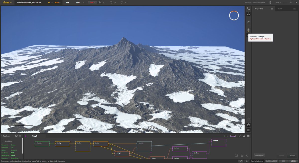 JoshENVs's tweet photo. Went on a bit of a side quest last night, I realised I hadn't played around too much with the snowfall node in Gaea so I made a quick snowy mountain. #gamedev #environmentart #gameart #madewithgaea https://t.co/AsYN6w64cw