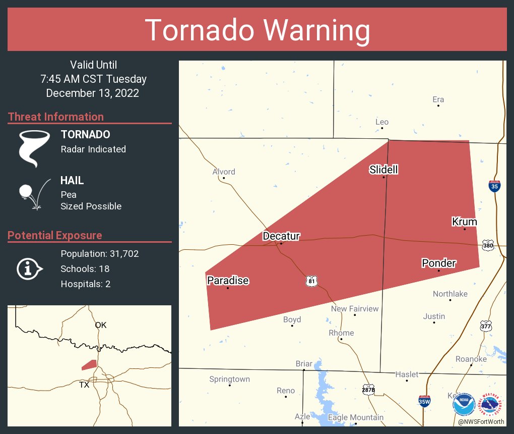 NWS Fort Worth on Twitter "Tornado Warning including Decatur TX, Krum