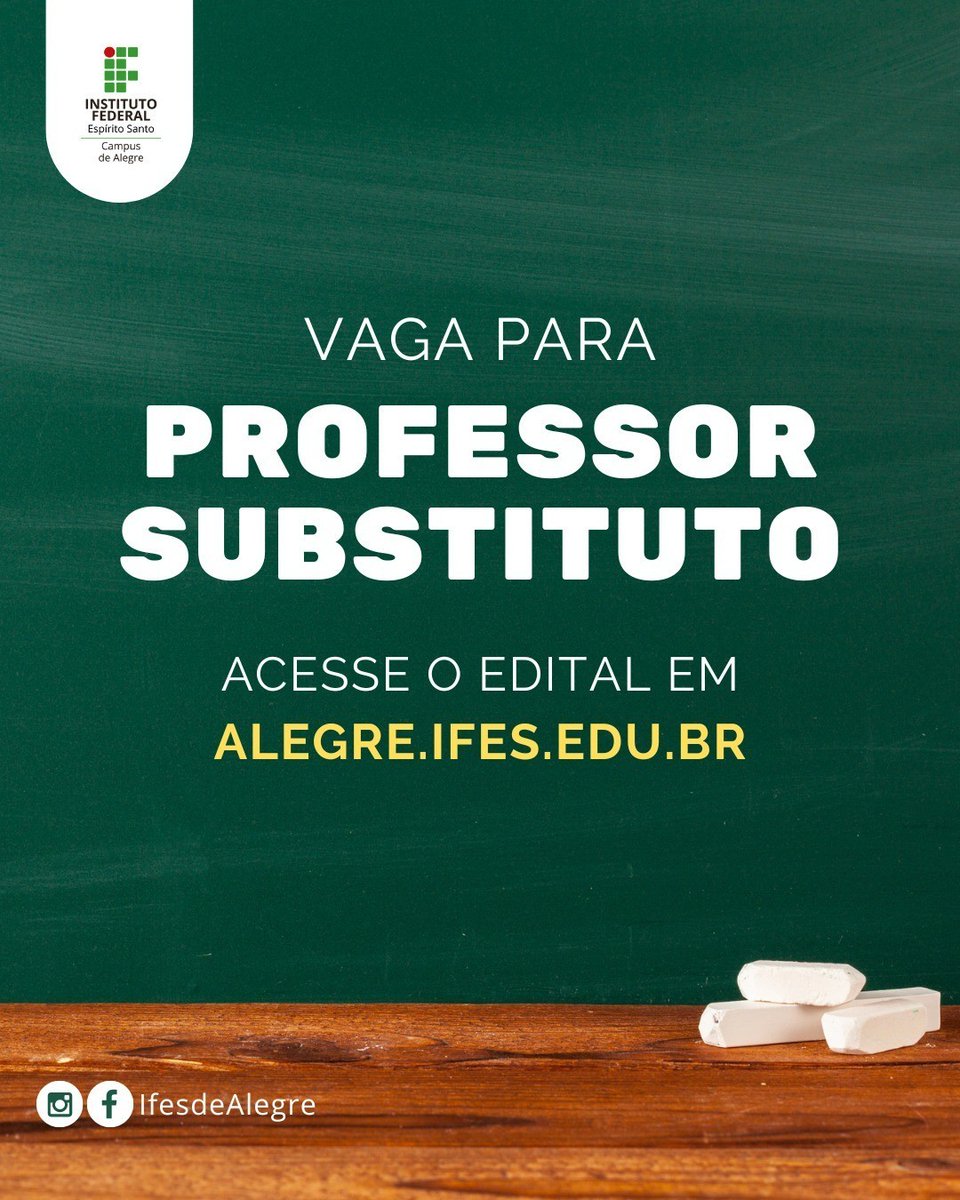 ifesoficial's tweet photo. Inscrições abertas até 23/12 para o processo seletivo de professor substituto nas áreas de Educação, Informática e Matemática para o Ifes - Campus de Alegre.
👉Acesse o Edital em: https://t.co/WOevjnX2o9
#Ifes #SouIfes #IfesdeAlegre #ProfessorSubstituto https://t.co/85MhYszmrw
