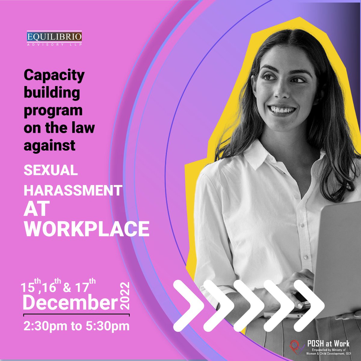poshatwork's tweet photo. Comprehending the need to keep up with fluctuating demands of the time, POSH at Work is conducting a thoughtfully curated 3-day Capacity Building Certificate Program on the Law against Sexual Harassment at #Workplace from 15th to 17th Dec 2022.
#poshatwork #poshcertification https://t.co/eKRfG9cXCj