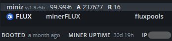 CryptoMykel's tweet photo. @bokiko @hiveonofficial @RunOnFlux I got one of those, had it not been for a power flicker from a storm it would be double that and some! #FA #StableMining #FLUXmining #FLUXtastic https://t.co/AmkRvr5Ps0