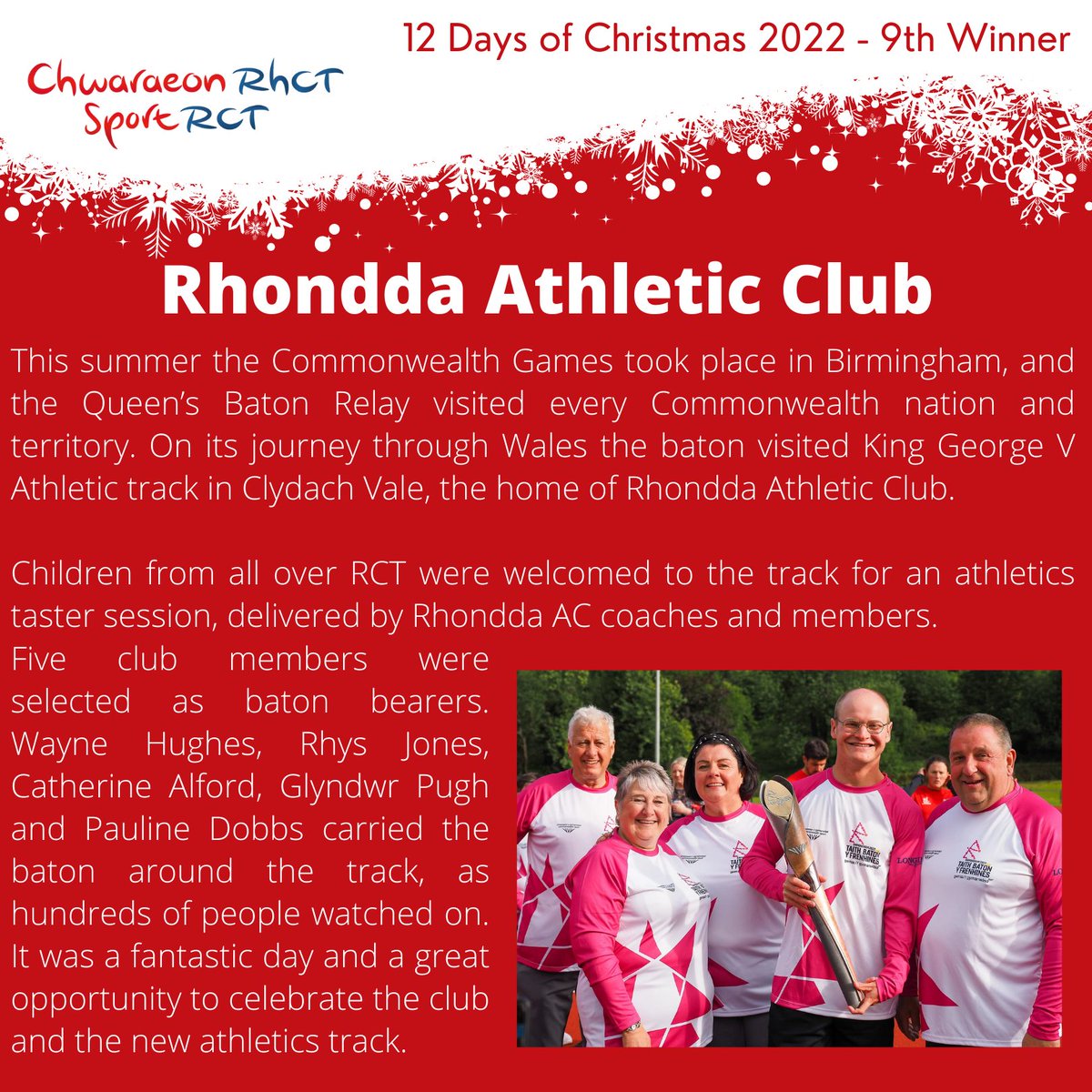 SportRCT's tweet photo. 🎅🏻Sport RCT 12 Days of Christmas🎁

Our ninth prize draw has taken place and we are delighted to announce that the winner is….. Rhondda Athletic Club 🎉

The club will now receive an early Christmas present worth £100!

@ClubRhondda https://t.co/7zlxFEdTCN