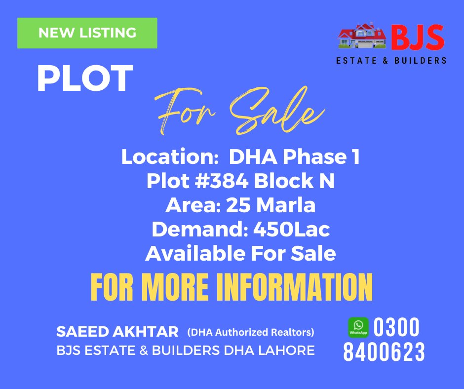 SaeedAkhtarBJS's tweet image. Plot for Sale in DHA Lahore.

#plotforsale #dhalahore