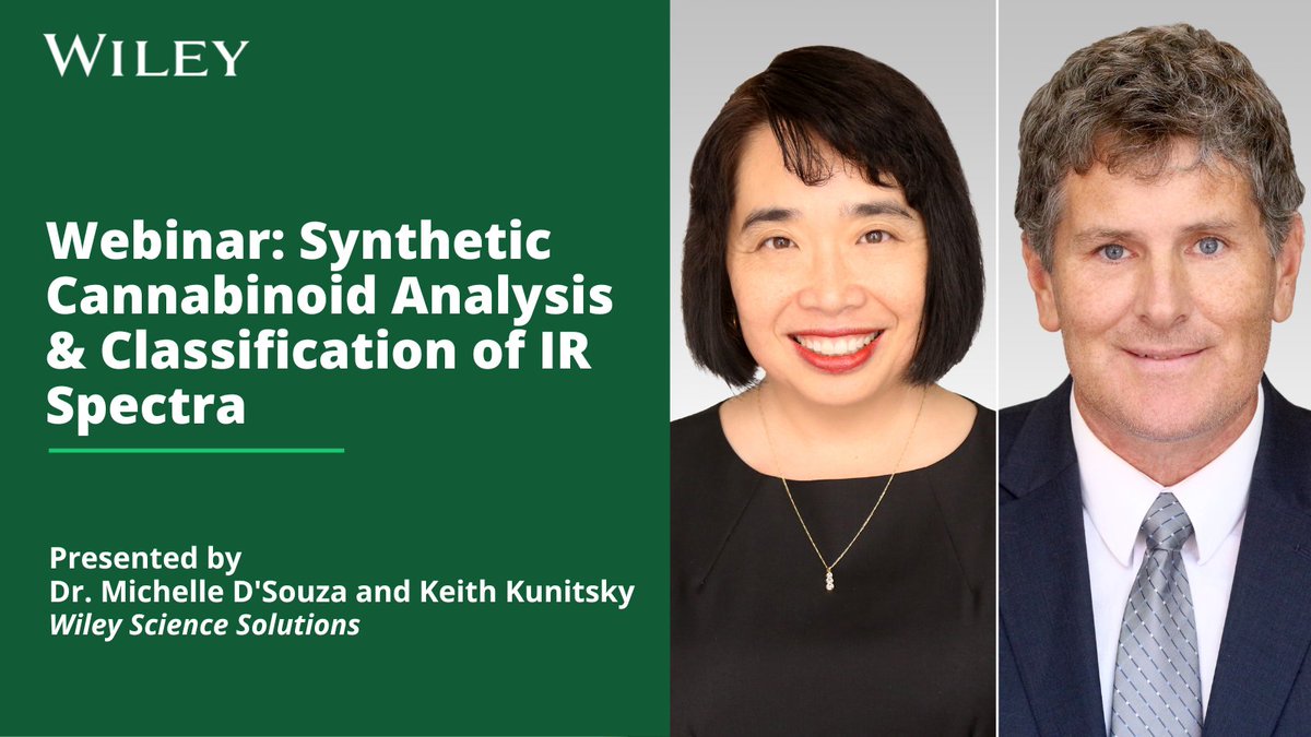 Wiley_Chemistry's tweet photo. Join us to learn more about a new patented technology from #Wiley to classify synthetic #cannabinoids and how it can accelerate your analyses.
Register now: https://t.co/OUcwtObyod
#IR #Spectoscopy #Forensics https://t.co/QlTcvQQ578