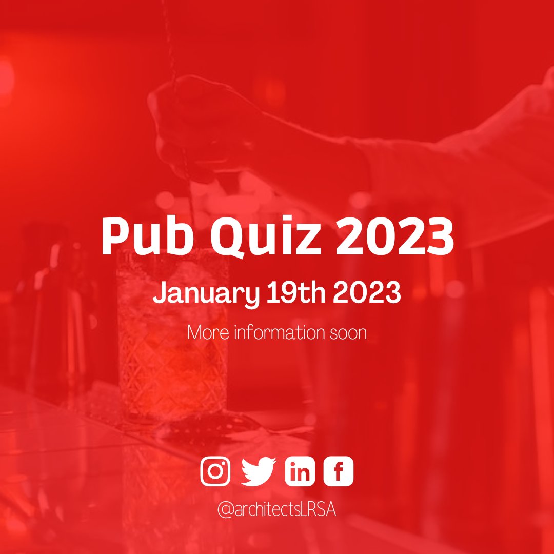 Our annual pub quiz will be back next year! Get your teams ready, and brush up on your general knowledge!

More information coming soon! 

#pubquiz #Leicester #Leicestershire #rutland #LRSA #Generalknowledge #architects #quiz