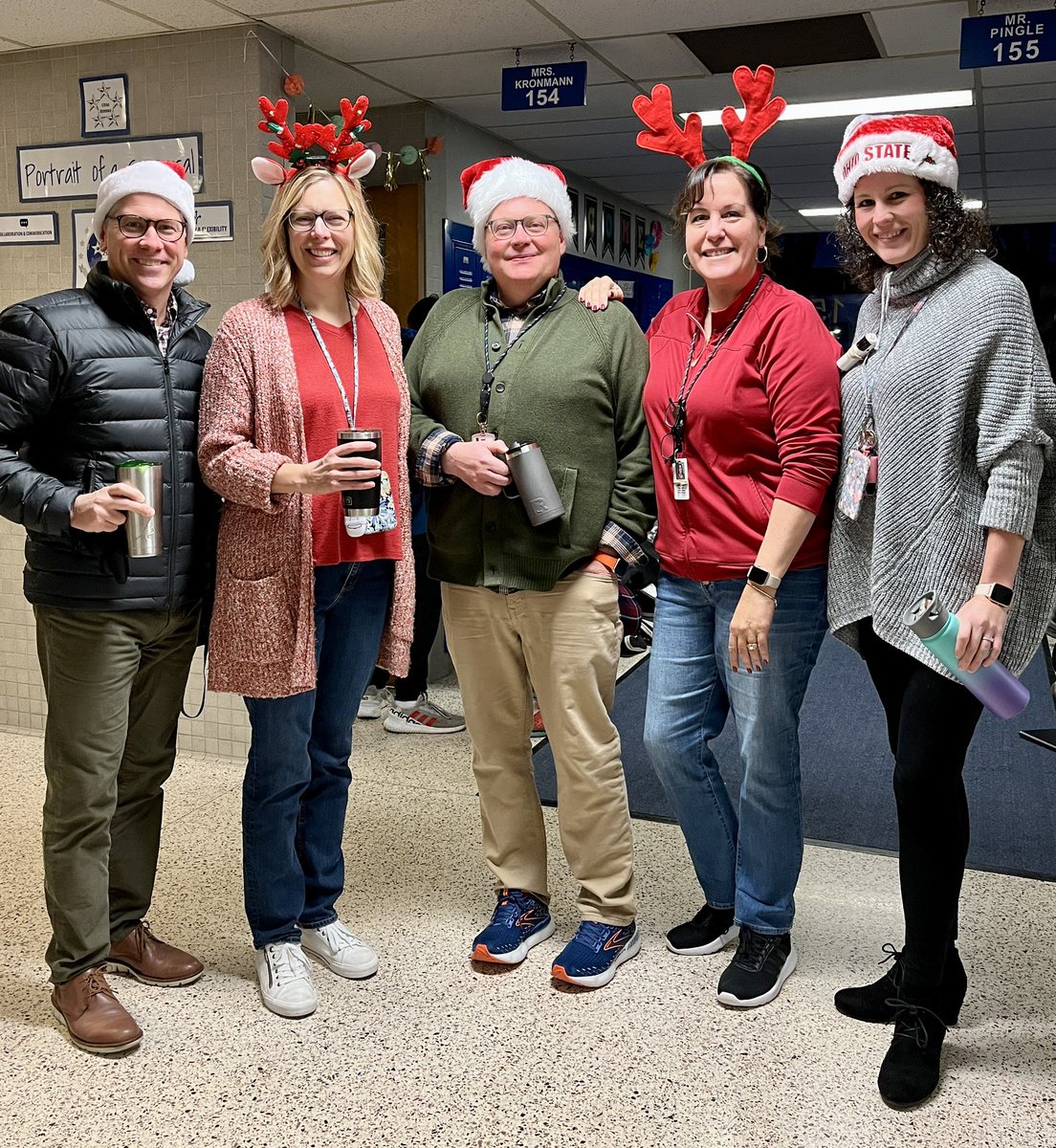 awlsft's tweet photo. Tuesday of Tinsel Spirit Week! Wearing our Holiday Headwear. Tomorrow is frozen day &amp; everyone is invited to wear their favorite flannel or fleece. https://t.co/N8mlWOTxl4