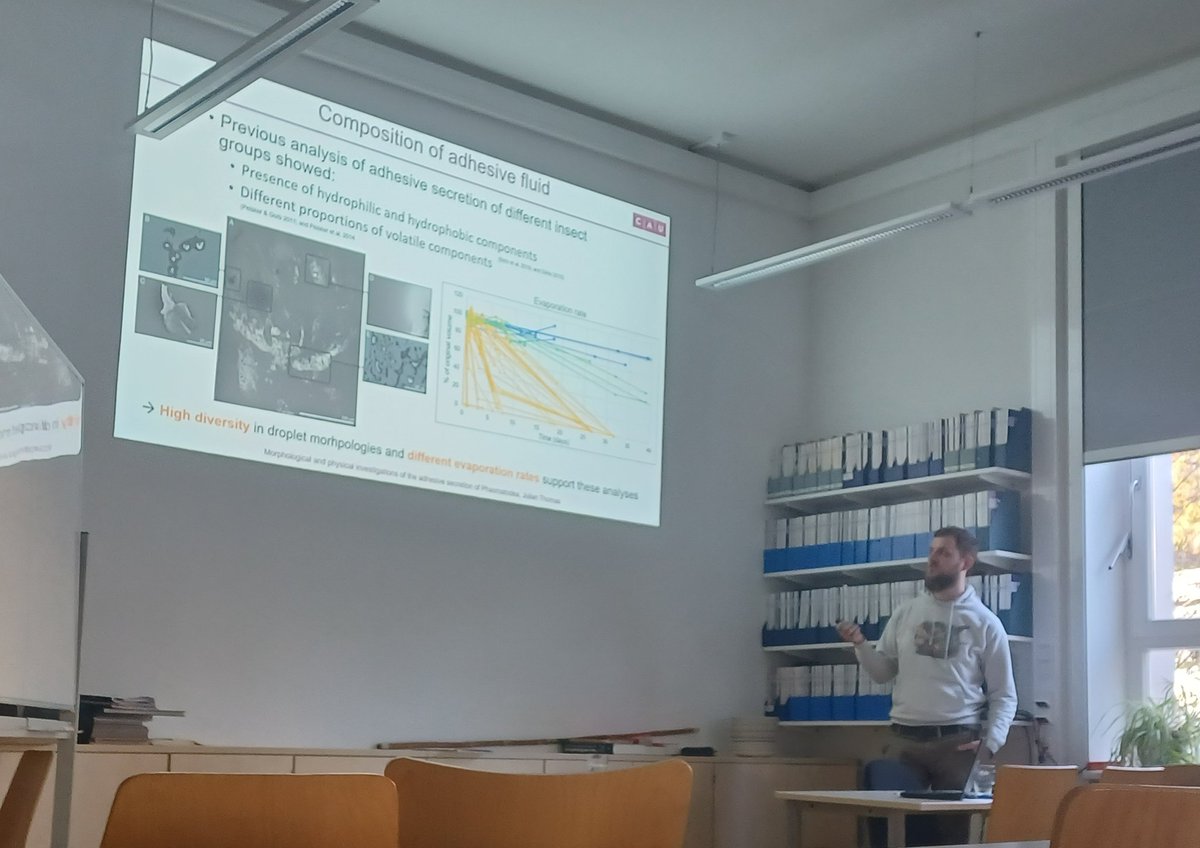 Heard two really interesting talks in our department seminar <a href="/UGoe_AEB/">Animal Evolution Biodiversity</a> from Fabian Bäumler <a href="/Tasald/">Fabian Bäumler</a> about functional morphology of the forelegs of Mantodea and Julian Thomas <a href="/J_Thomas_Bio/">Julian Thomas</a> about tarsal adhesive structures in stick insects.