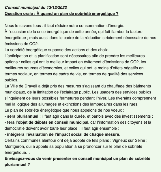 drav_transition's tweet photo. Pour le Conseil municipal de ce soir 13 décembre 2022 à 19h, nous avons déposé une question orale pour un plan de sobriété énergétique, et une motion pour des transports publics accessibles et de qualité pour toutes et tous. https://t.co/MflCkJcGth