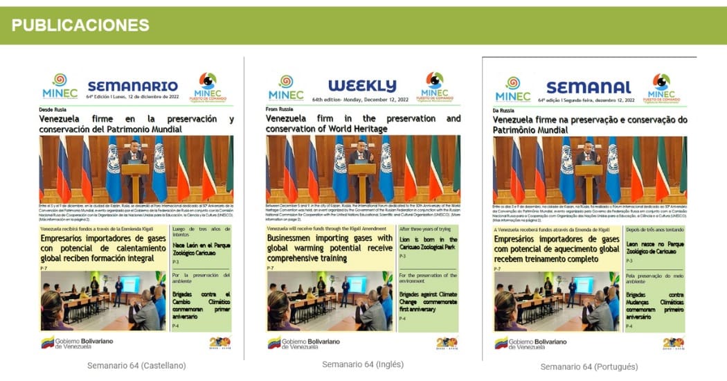 Ya están disponibles las informaciones más destacadas en el Semanario Minec #64.  Esta y otras novedades podrá leerlas en tres idiomas:

Descárgalo en:
Castellano: minec.gob.ve/download/67176/

Inglés: minec.gob.ve/download/67179/

Portugués: minec.gob.ve/download/67183/