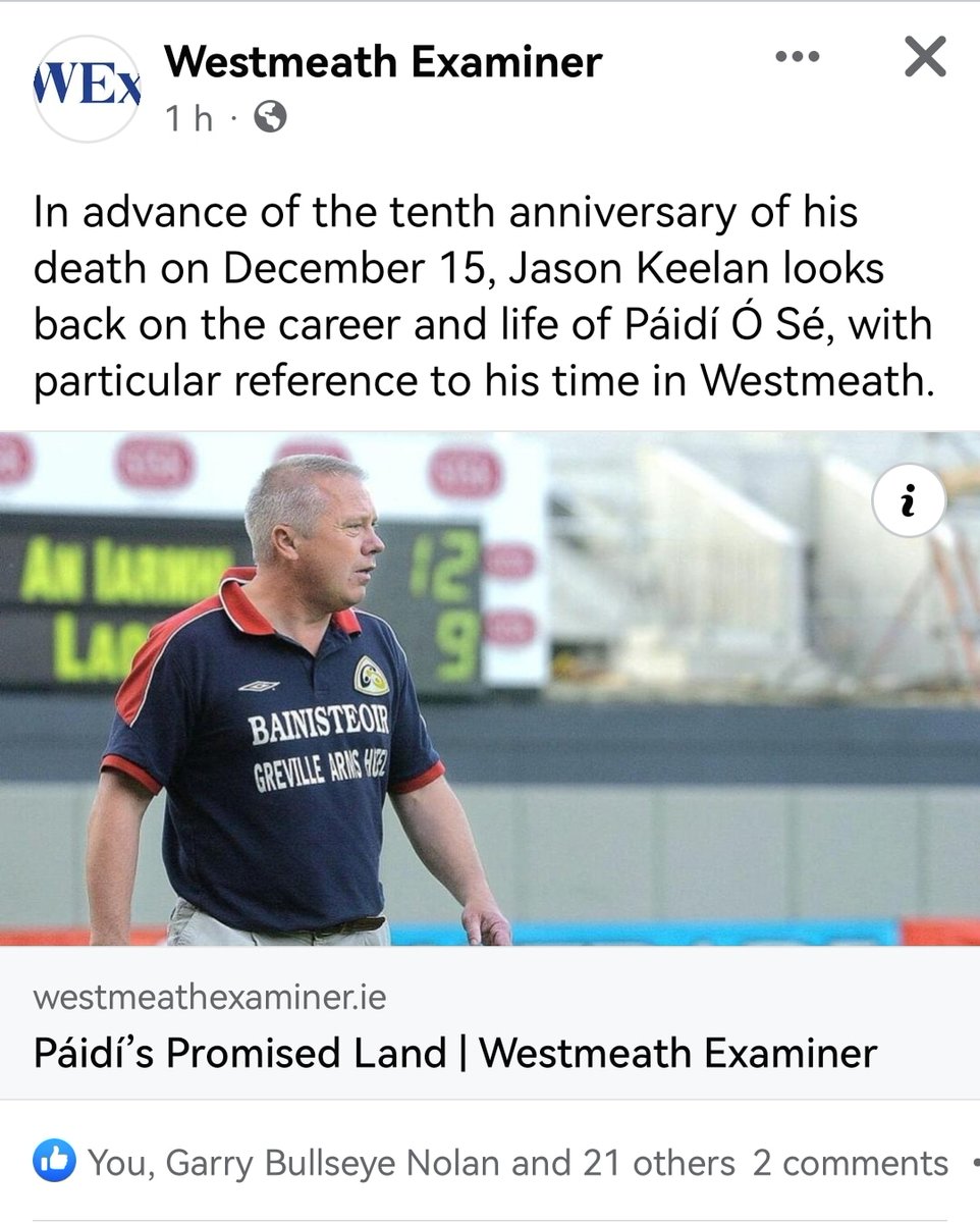 westmeathexaminer.ie/2022/12/13/pai…

Very proud and privileged to have been able to write this piece for the Westmeath Examiner today to mark the 10 year anniversary of the passing of the great legend Páidí

<a href="/tomas5ky/">Tomás Ó Sé</a> <a href="/AnGhaeltacht/">Cumann Caide na Gaeltachta</a> <a href="/Kerry_Official/">Kerry GAA</a> <a href="/westmeath_gaa/">Westmeath GAA</a> @dessiedolan <a href="/BuddaM13/">Alan Mangan</a>
