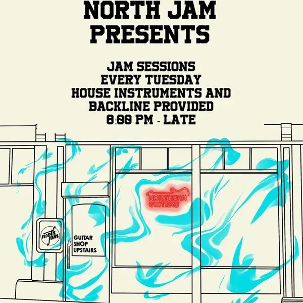 Join us this Tuesday from 8pm for our weekly North Jam Night! We provide drums, guitars and microphones and you provide the tunes. Come jam with us regardless of ability, or to hang out with some cold brews and good times 🤘 #livemusic #northernguitars #leeds