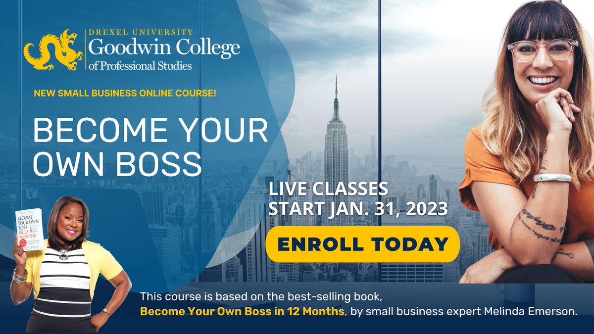 SmallBizLady's tweet photo. Become Your Own Boss in 2023 with my @DrexelGoodwin course! We'll work through a step-by-step plan designed for aspiring #entrepreneurs! Get 15% off by using the code BYOB15, valid until Dec 15 only! https://t.co/a7GUqXHIRz
#entrepreneurcourse #businesscourse #becomeyourownboss https://t.co/739HwJpqfk