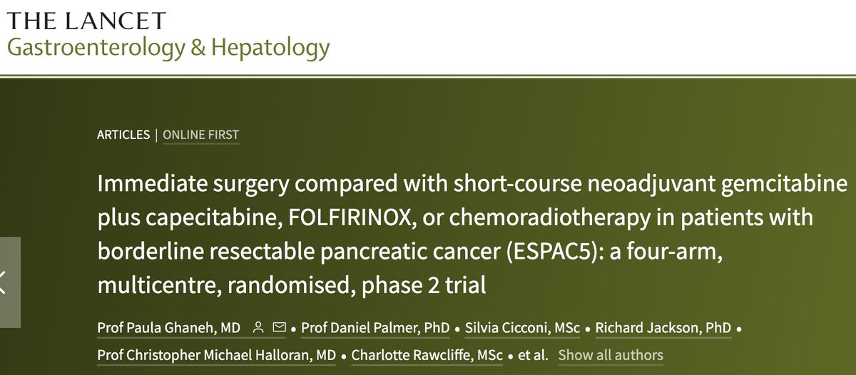 Gio_Marchegiani's tweet image. 🔔 The ESPAC5 is out! 

Immediate surgery 🤜🤛 Neoadjuvant chemo for BR-PDAC

🤯 Difficult recruitment (90/470 screened)
🪡 Resection rate similar
💉 Chemo better survival, no difference btw Gem Cap vs. Folfirinox   

🧐 The END of upfront surgery for BR?

thelancet.com/journals/langa…