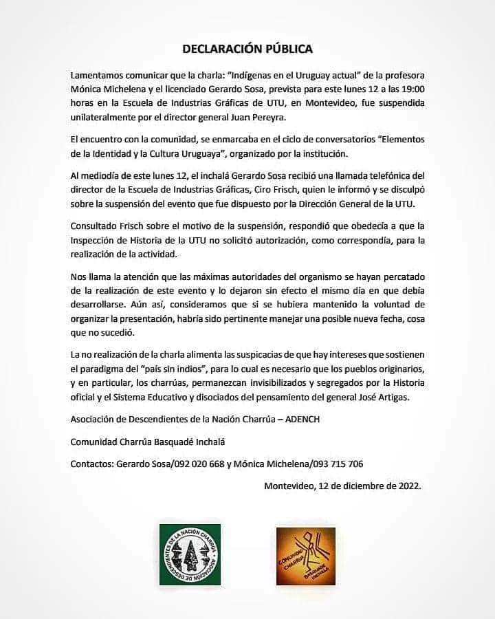 nmbr_1986's tweet photo. Juan Pereyra (Dir Gral de la #DGETP), censura y no deja realizar la charla "Indígenas en el Uruguay actual".
Esto sigue la línea trazada, con la acción en una Esc. Técnica bajando los trabajos realizados por les estudiantes sobre Dictadura o no dejando ir al @museomememoria. https://t.co/Ao3DDKA3OV