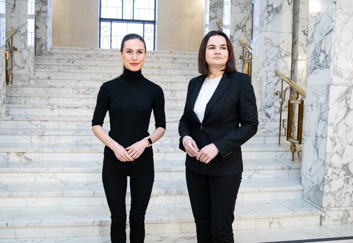 Finnish Government (@fingovernment) on Twitter photo Prime Minister <a href="/MarinSanna/">Sanna Marin</a> welcomed today Belarusian opposition leader <a href="/Tsihanouskaya/">Sviatlana Tsikhanouskaya</a> in snowy Helsinki.
They discussed means to support people of Belarus and importance of having the situation in the country on international agenda. Prime Minister <a href="/MarinSanna/">Sanna Marin</a> welcomed today Belarusian opposition leader <a href="/Tsihanouskaya/">Sviatlana Tsikhanouskaya</a> in snowy Helsinki.
They discussed means to support people of Belarus and importance of having the situation in the country on international agenda.