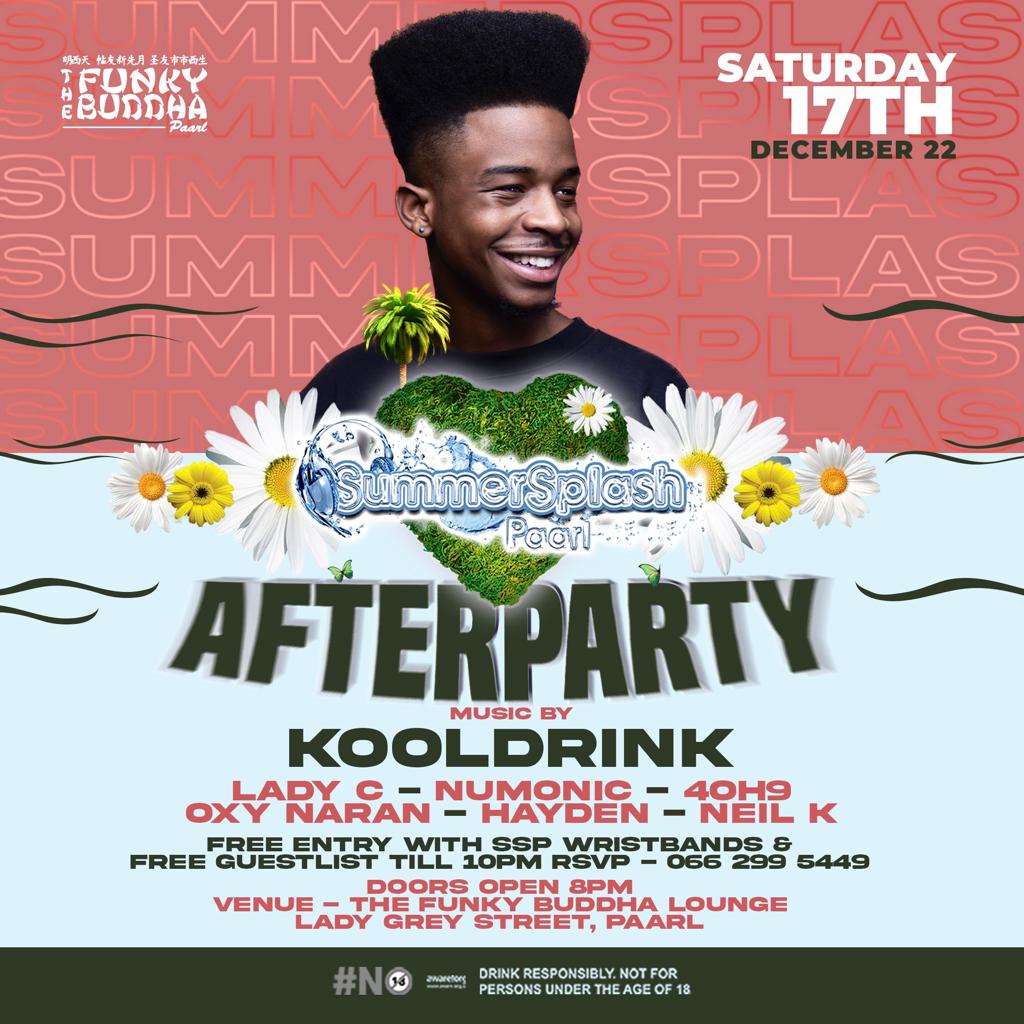 SummerSplashPrl's tweet image. @SummerSplashPrl Afterparty - Sat 17th Dec 2022 - KOOLDRINK Live at Funky Buddha Lounge.

Let&apos;s GO.
#SSP2022
#11th_SSP
#16Dec2022_11th_SSP
summersplashpaarl.co.za