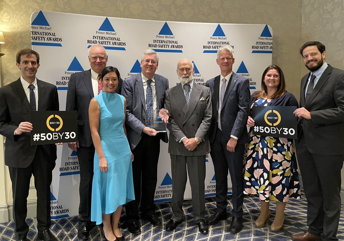 Delighted to receive Premier <a href="/roadsafetyaward/">Road Safety Awards</a> from HRH Prince Michael for #50by30 campaign. This coveted prize was given to @TowardsZeroFdn in 2020 but covid pandemic prevented a physical presentation. Great for our trustees &amp; staff to be here today at the 2022 Awards lunch.