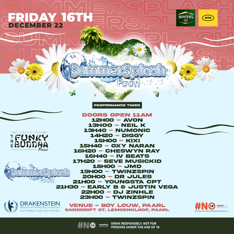 SummerSplashPrl's tweet image. @jmd_dj_ HipHop Legend live on stage @summersplashpaarl #SSP2022 🎵
WhatsApp - 068 676 1150 ‼️ 
Summer Splash Paarl, Annual Outdoor Fest bring you good vibes &amp;amp; music. 💦☀️
Phase 3 tickets R200 General | VIP - R500 (Whatsapp 068 676 1150) valid till 15 Dec 22
