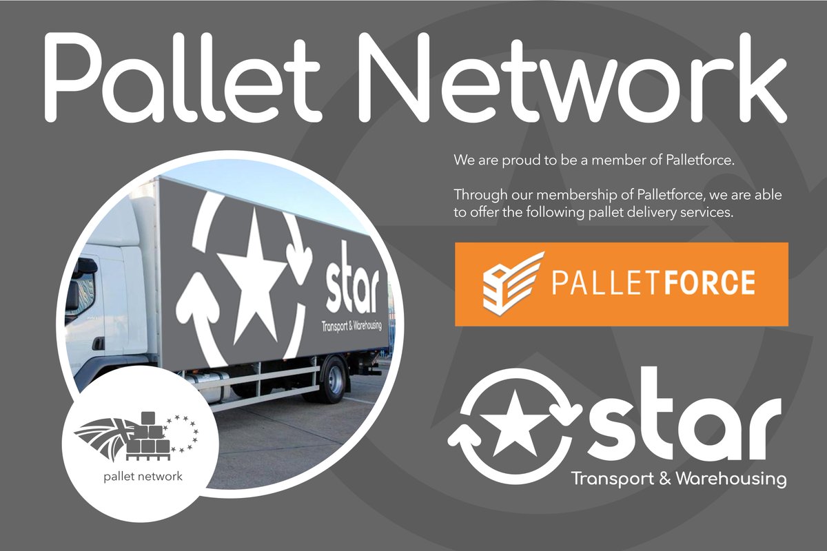 📦 Through our membership with @Palletforce, we are able to offer the following pallet delivery services.

✅ Next-day delivery
✅ Economy delivery
✅ Specific timed
✅ Specific AM
✅ Saturday delivery
✅ Out-of-hours delivery

📧  info@star-transport.co.uk    
☎️ 01842 752603