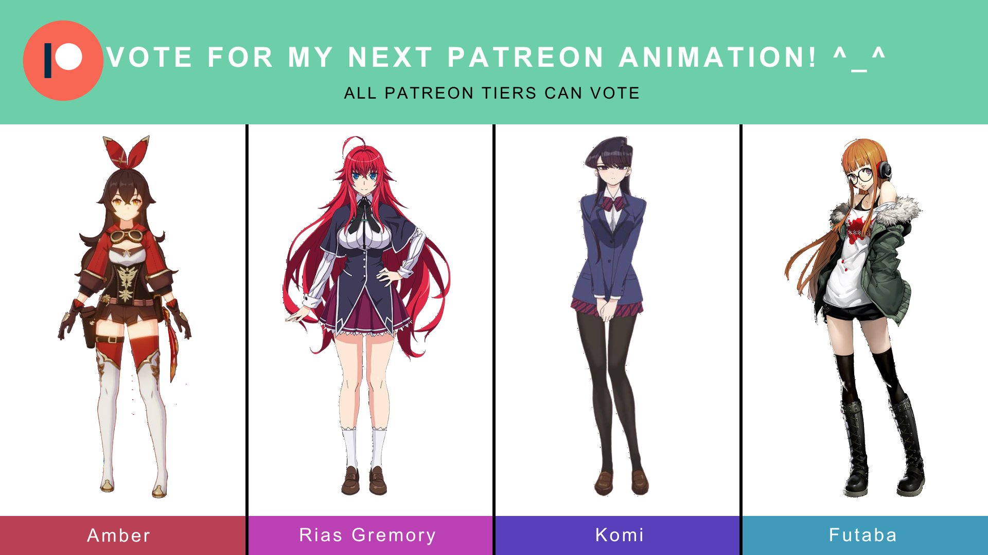 Vramexon on X: The character poll for my next Patreon Animation has  started! All patrons can vote until December 28th :) ->  t.coTvVZOEl7Wb t.cohXCB7PJ6Cd  X