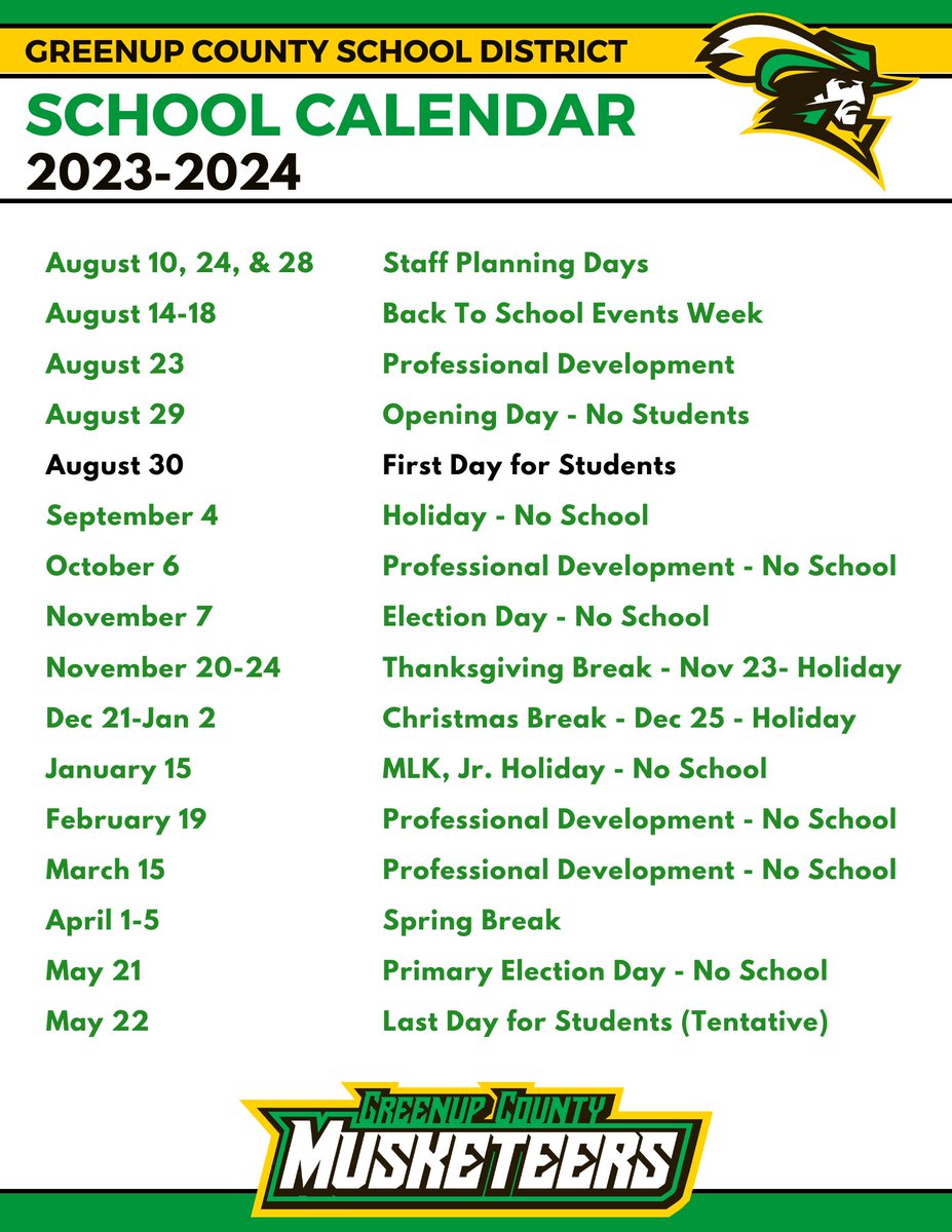 The GC Board of Education approved the 2023-2024 school calendar at last night's regular meeting. We're starting a bit later than usual next year, with days built in for teacher planning and student transition. We're already excited for the possibilites!
#BelieveInGC